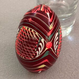 Vintage Hand-Painted Pysanka Lamkir Style Decorative Wood Egg
